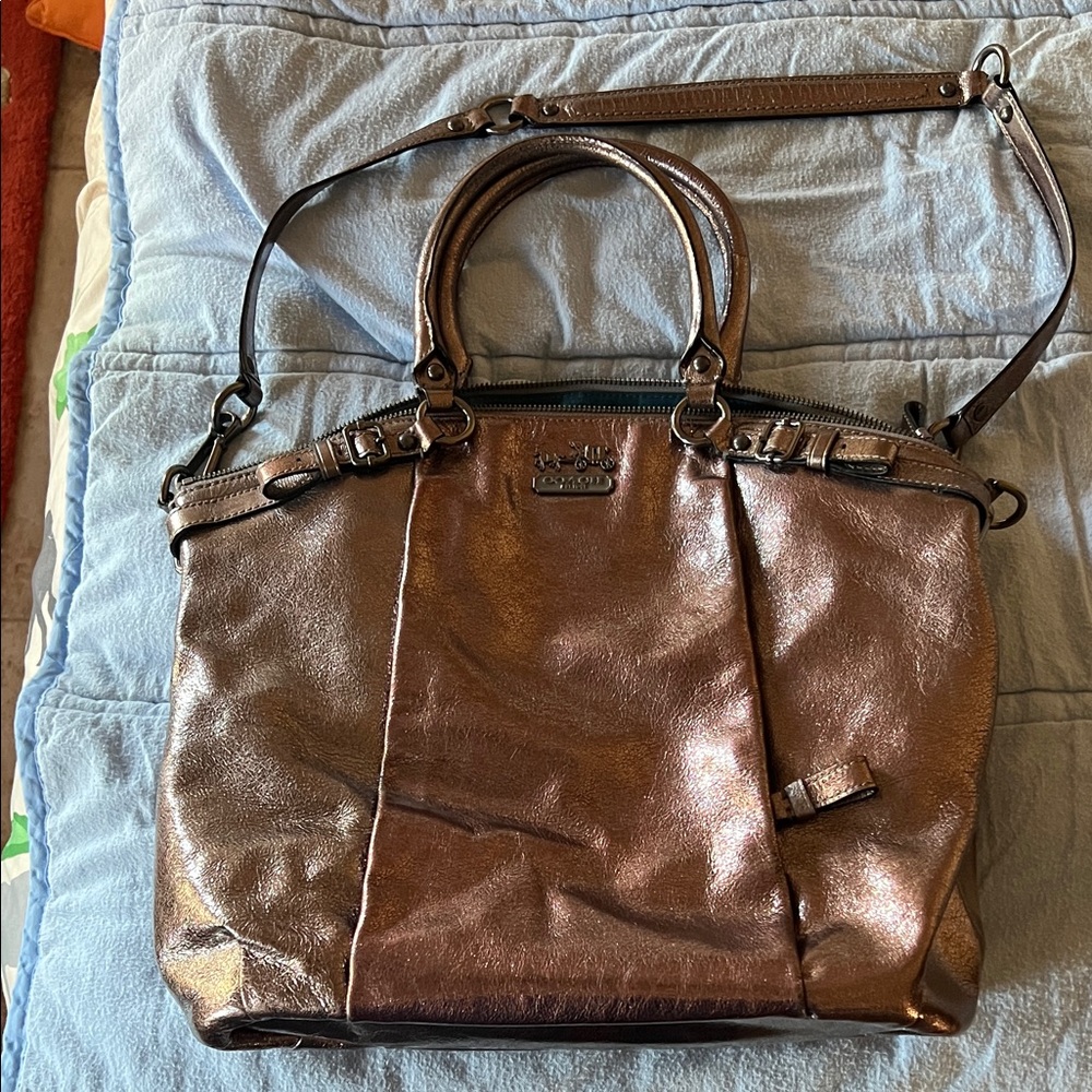 Vintage Coach Madison Lindsey bag in metallic silver leather